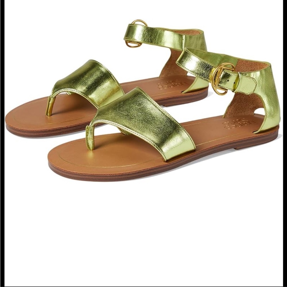 Franco Sarto Ruth Sandals Metallic Green Ankle Strap Thong — Size 9.5 EUC